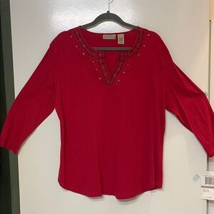 Art and Soul Chilli Pepper Red, bronze Studded top with long sleeves